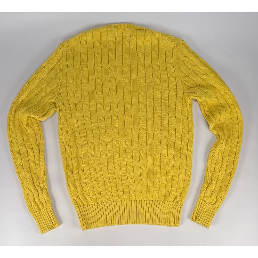 Polo Ralph Lauren Yellow Cable Knit Sweater 100% Cotton Sz SMALL Blue Logo Women - Picture 5 of 6